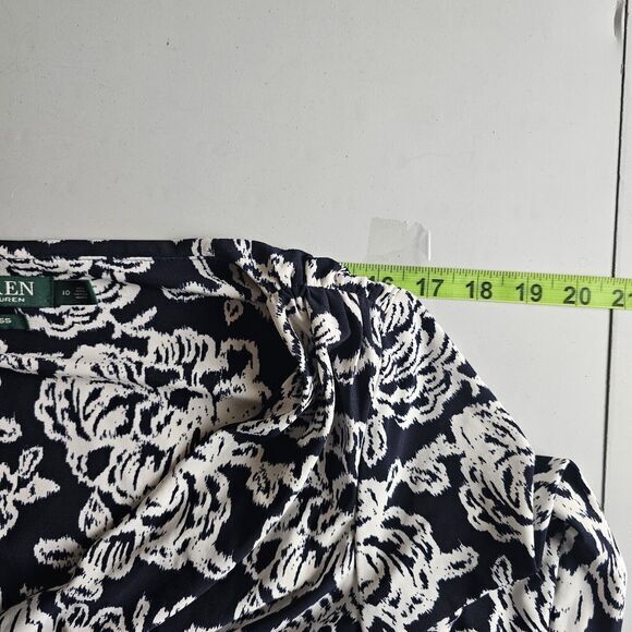 Lauren Ralph Lauren Size 10‎ Black & White Floral Long Sleeve Midi Wrap Dress - Picture 8 of 12